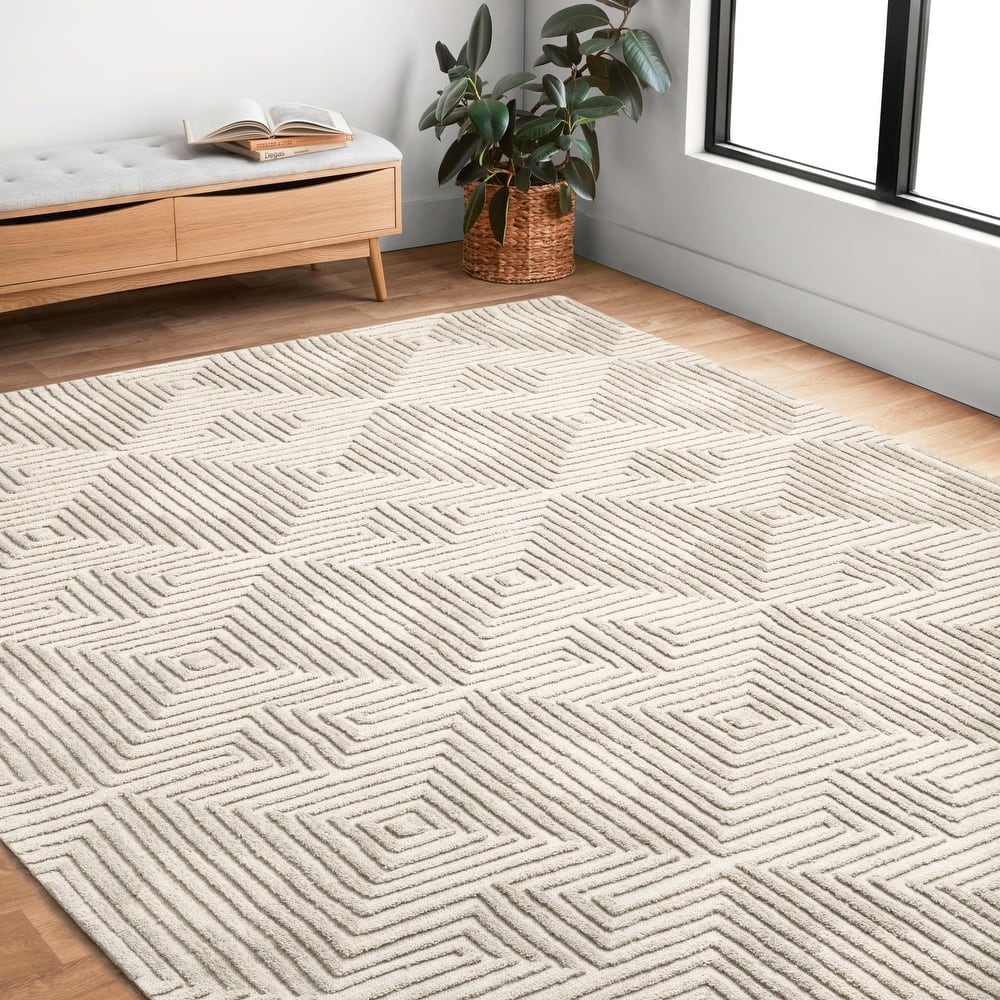 Alexander Home Kanarra Hand-Tufted Diamond Modern Wool Area Rug
