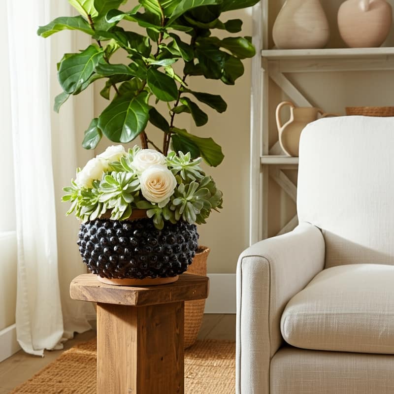 Terracotta Planter Textured Glaze Indoor Outdoor Use - 7" Black - 12" x 12" x 7"
