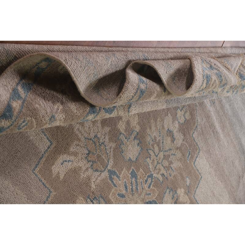 Geometric Oushak Oriental Area Rug Handmade Wool Carpet - 9'0"x 11'11"