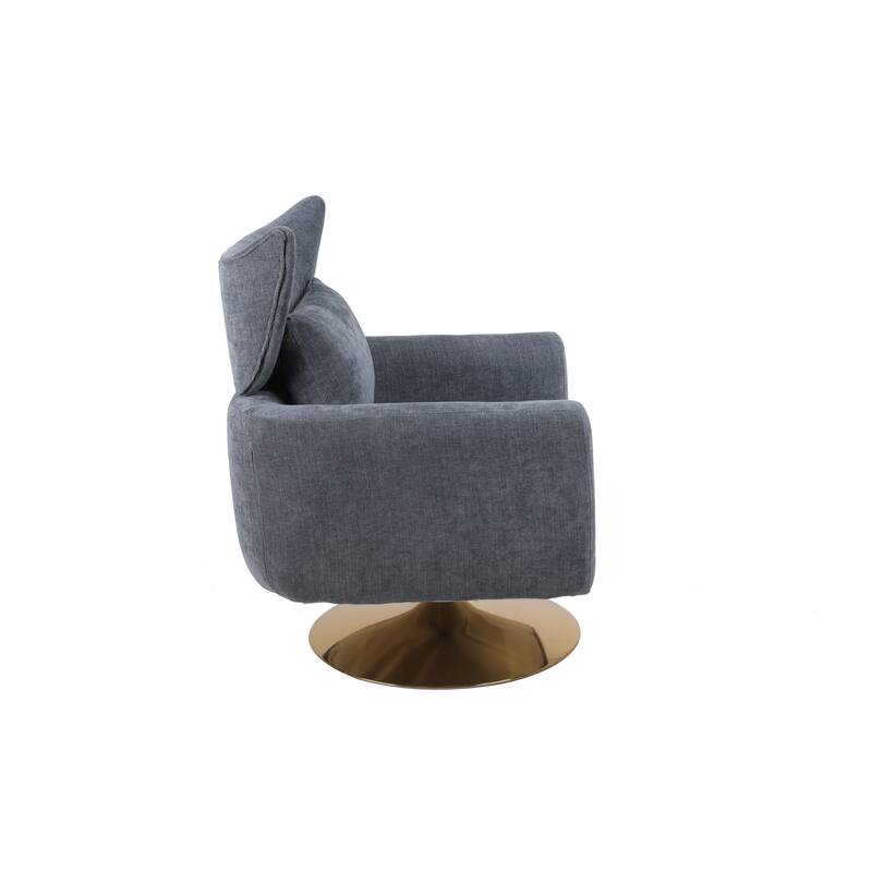Swivel Accent Chair with Pillow Wide Upholstered & Gold Base, Modern Barrel Chair, 360-degree Swivel Sofa Chair for Living Room