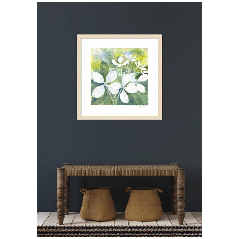 Kate and Laurel Framed Art White Phantom Hydrangea in Greens by Patricia Shaw