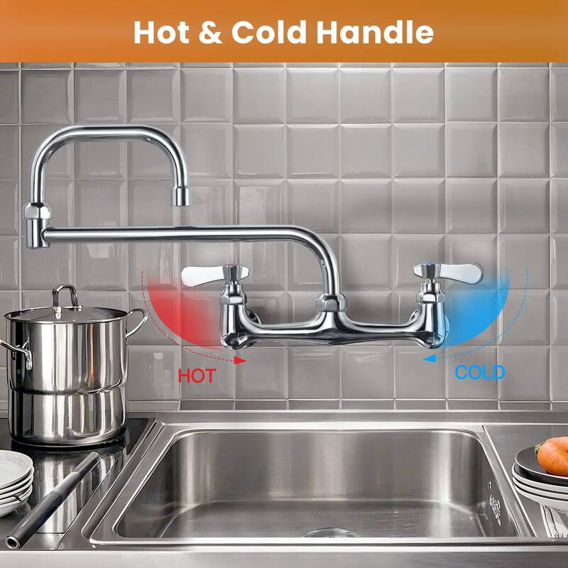 WOWOW Double Handle Wall Mount Standard Kitchen Faucet