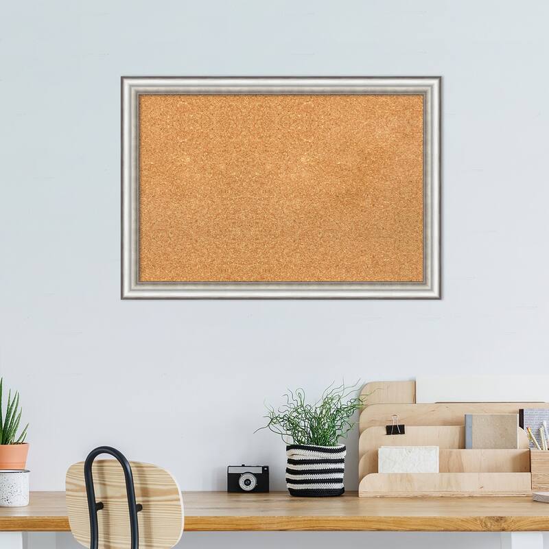 Salon Silver Narrow Framed Natural Corkboard Bulletin Board