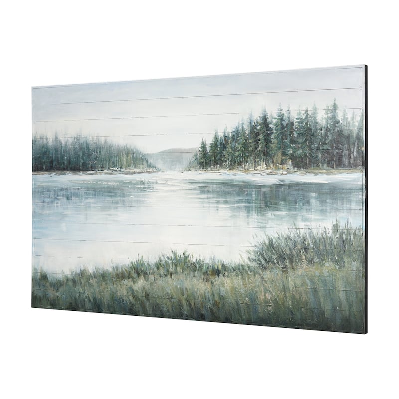 Mercana "Mere Pond Lake" (60 x 40) Hand-Made Solid Wood Oil Painting