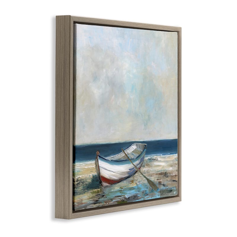 Stupell Boat & Oar on Shore Framed Floater Canvas Wall Art Design By Sally Swatland