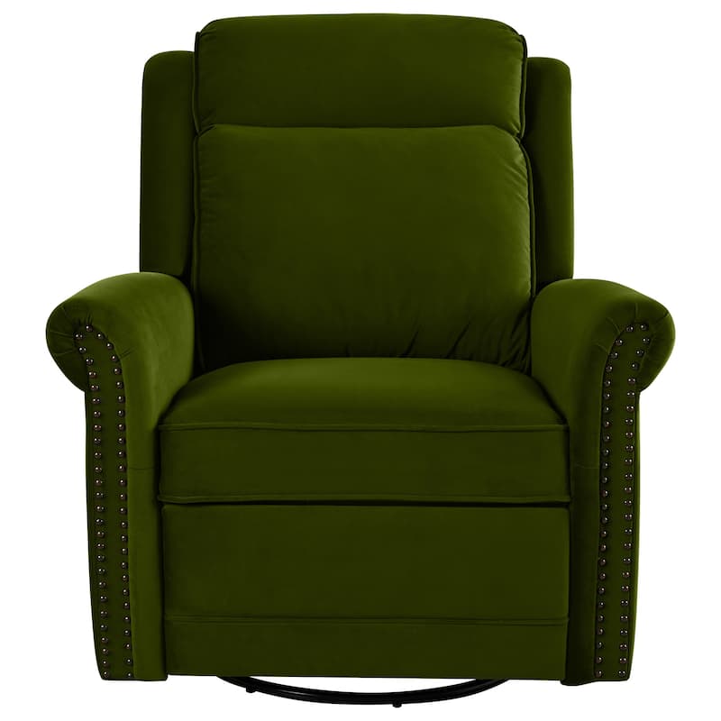 Home Theater Swivel Recliner Chair, Manual Rocking Nursery Rocker w/Adjustable Backrest Rolled Arms Lounge Chair with Rivet Trim