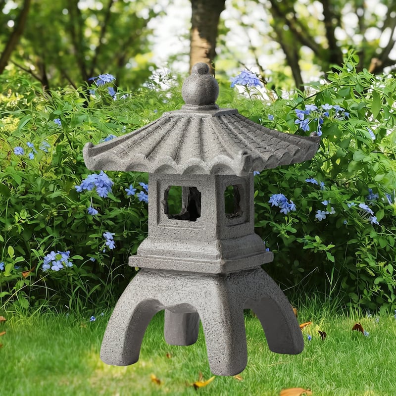 Glitzhome MGO Faux Concrete Pagoda Garden Statue Indoor and Outdoor Decoration - 16"H