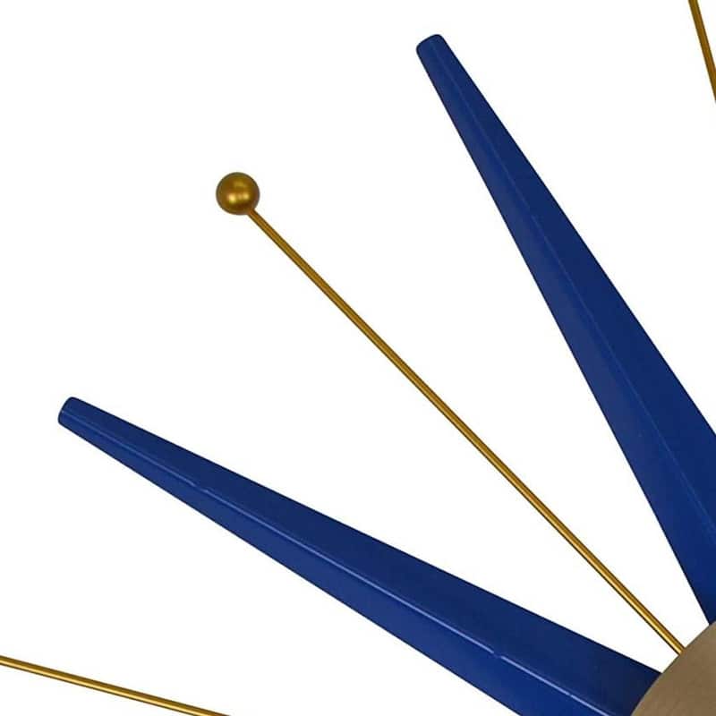 HomeRoots 27" Blue And Gold Metal Silent Analog Starburst Wall Clock - 27.00 in. x 27.00 in. x 2.00 in.