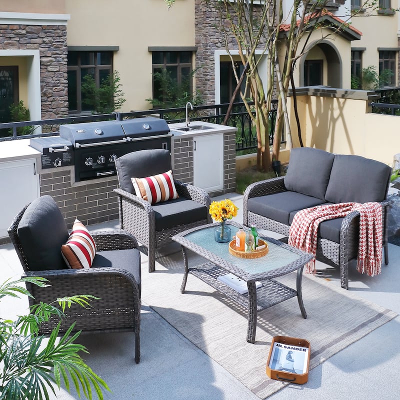 XIZZI 4-piece Outdoor Patio Furniture Conversation Set with Table - Black