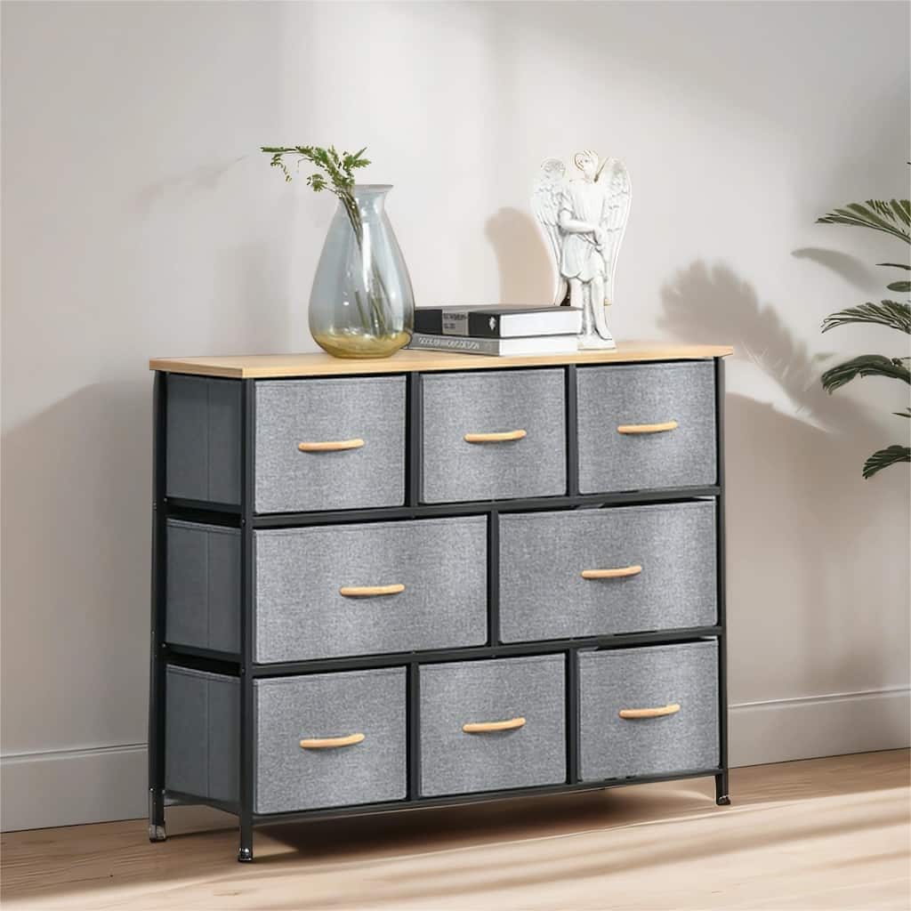 3-Tier 8-Drawer Dresser Fabric Chest Tower Organizer with Steel Frame