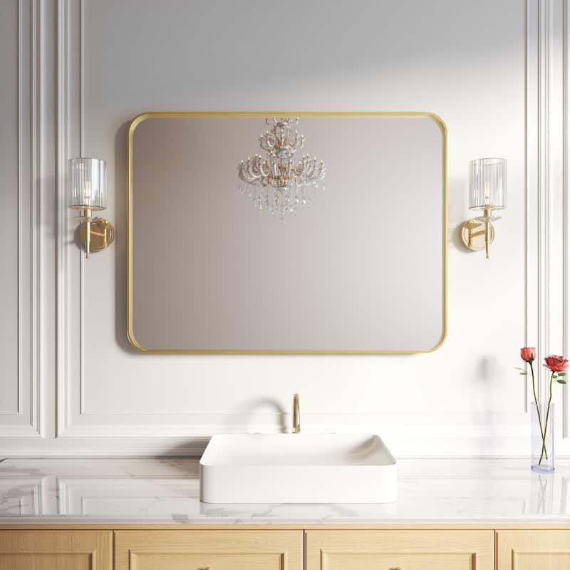 Organnice Rectangular Aluminum Frame Vanity Bathroom Mirror with Clear Glass