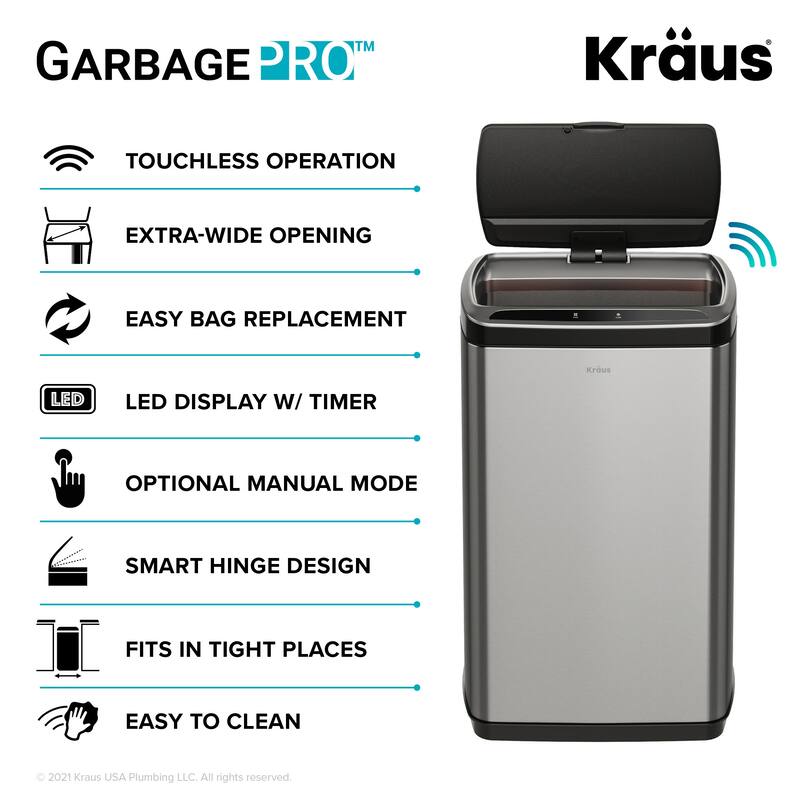 KRAUS GarbagePro Touchless Motion Sensor Stainless Steel Trash Can