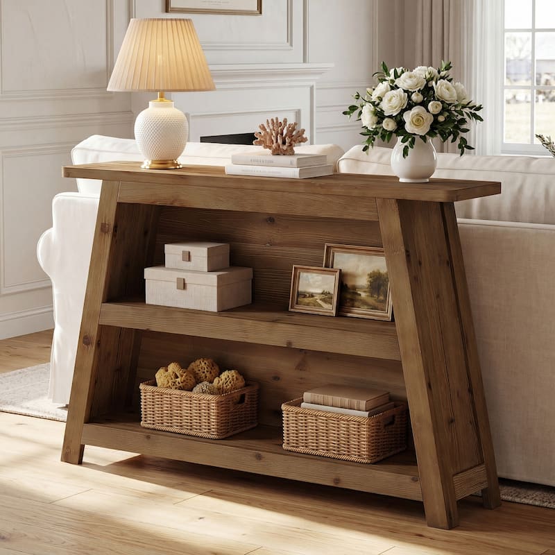 Rustic Solid Wood Console Table, Entryway Table with Storage Shelves, Sofa Table for Hallway, Living Room, Foyer, Entrance