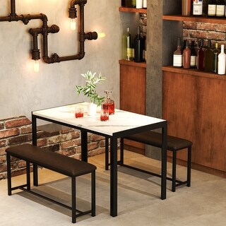 3 - Piece Faux Marble Dining Set, Kitchen Table Set with 2 PU Leather ...