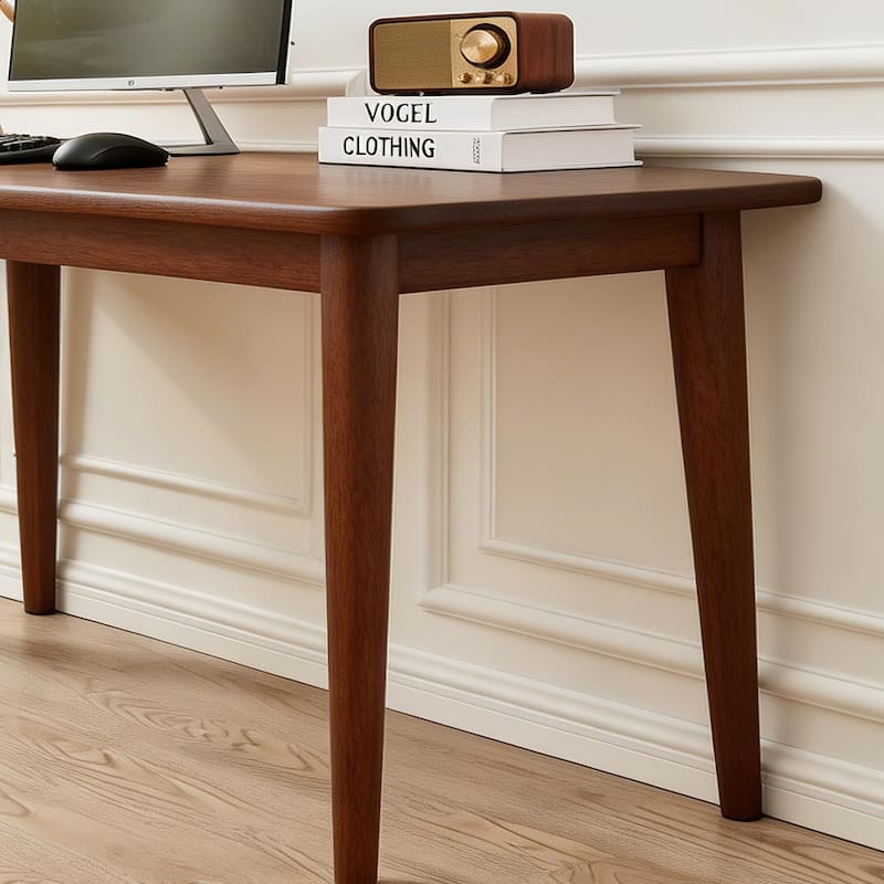 Solid Wooden Desk,55.1*19.7inch Desk ,Rubberwood Mid Century Modern Desks, Small Writing Desk for BedroomSmall Spaces