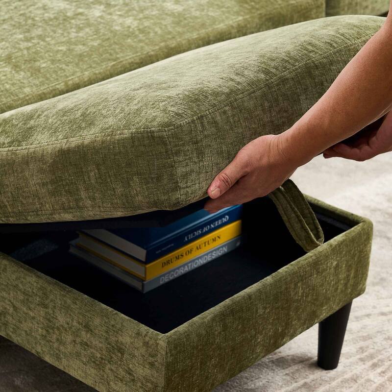 Contemporary Chenille L-Shape Sofa with Storage Chaise for Living Room, Apartment, Office