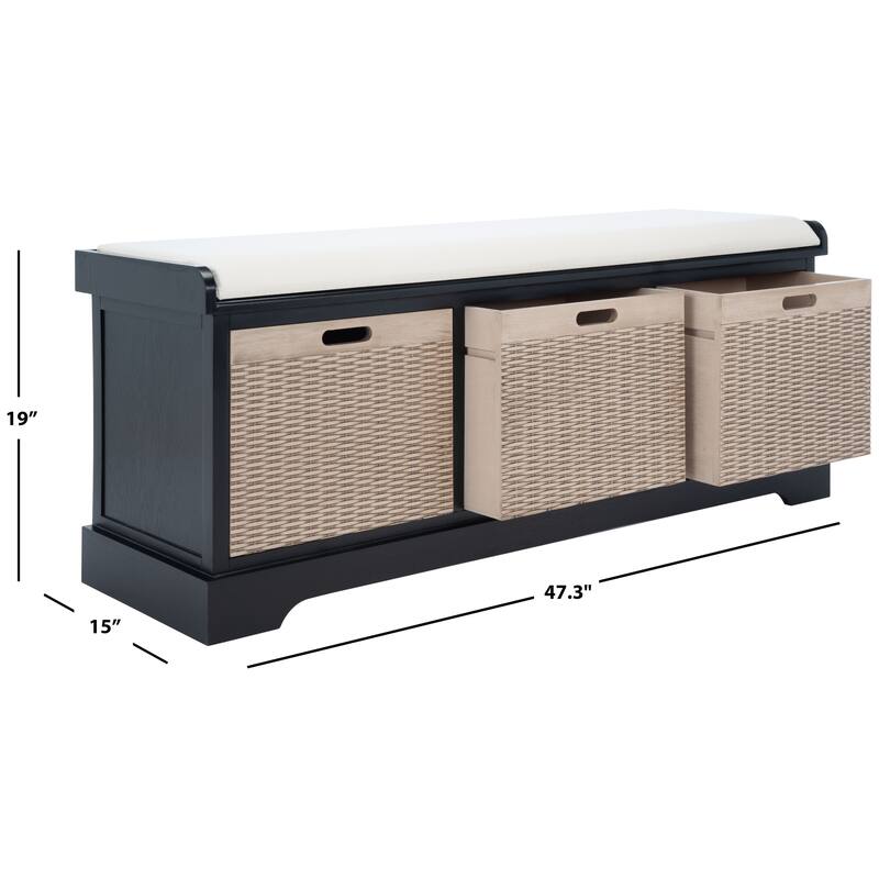 SAFAVIEH Fiorello 3-Drawer with Cushion Storage Bench - 47.3" W x 15" L x 19" H - 47Wx15Dx19H