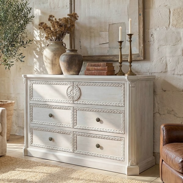Solid Wood Dresser with 5 Drawers Chest Fully Assembled Storage Cabinet for Living Room or Bedroom - Grey Wood Solid Wood Dresser with 5 Drawers Chest Fully Assembled Storage Cabinet for Living Room or Bedroom - Grey Wood