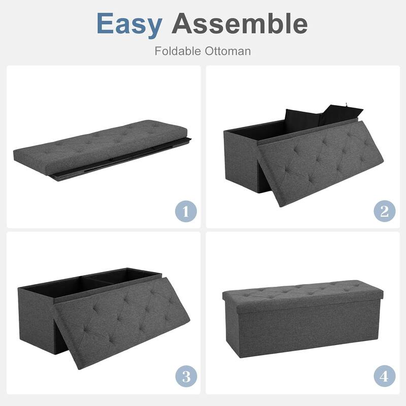 Folding Storage Ottoman Bench, Large End of Bed Storage Foot Rest Stools Ottoman Storage Chest with Padded Seat