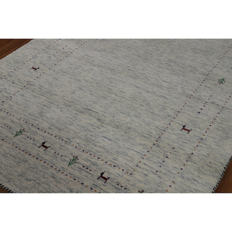Gabbeh Indian Rug Hand-Knotted Tribal Beige Modern Wool Carpet - 5'1" x 7'10"