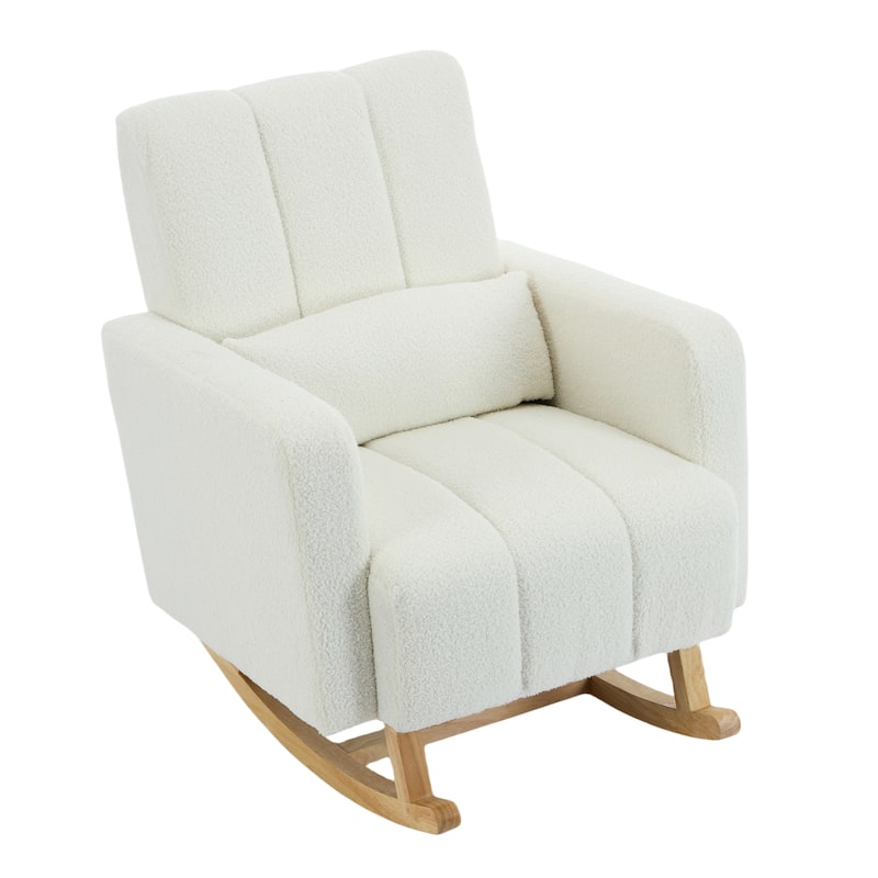 Cream White Rocking Chair for Nursery, Modern Upholstered Accent Chair Glider Chair Armchair for Living Room Bedroom
