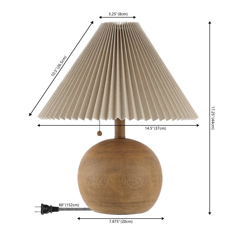 Arvid 17.25" Coastal Scandinavian Resin/Iron Sphere LED Table Lamp with Pleated Shade and Pull Chain, by JONATHAN Y