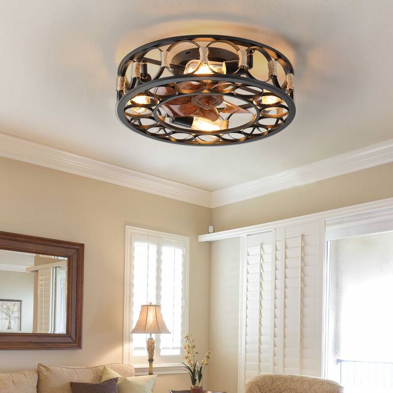 Caged Ceiling Fan with Lights Remote Control,6 Speeds Reversible Blades, 5 LED Bulbs Include
