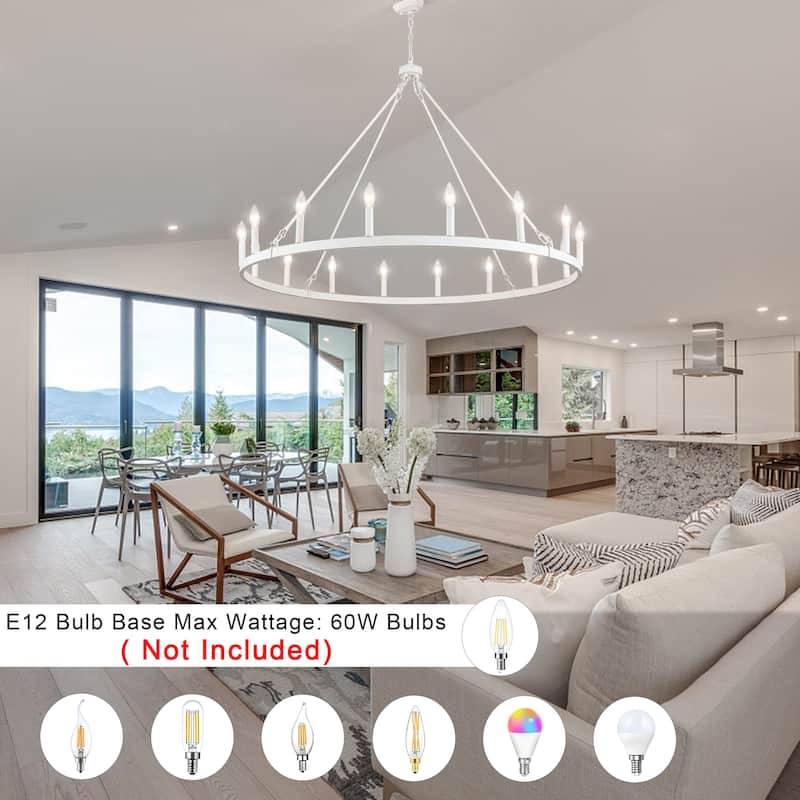 16-Light Farmhouse 47.24In Wagon Wheel Chandelier, Industrial Chandelier for Living Room Kitchen Island Dining Foyer
