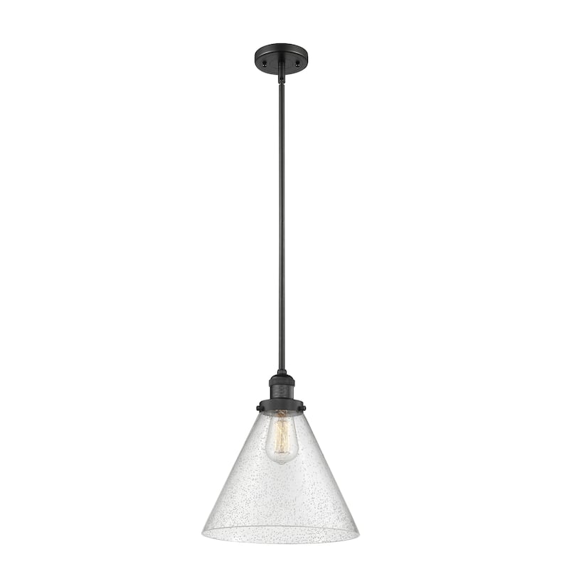 Innovations Lighting Franklin Restoration Cone - 1 Light 12" Stem Hung Mini Pendant - Seedy/Matte Black