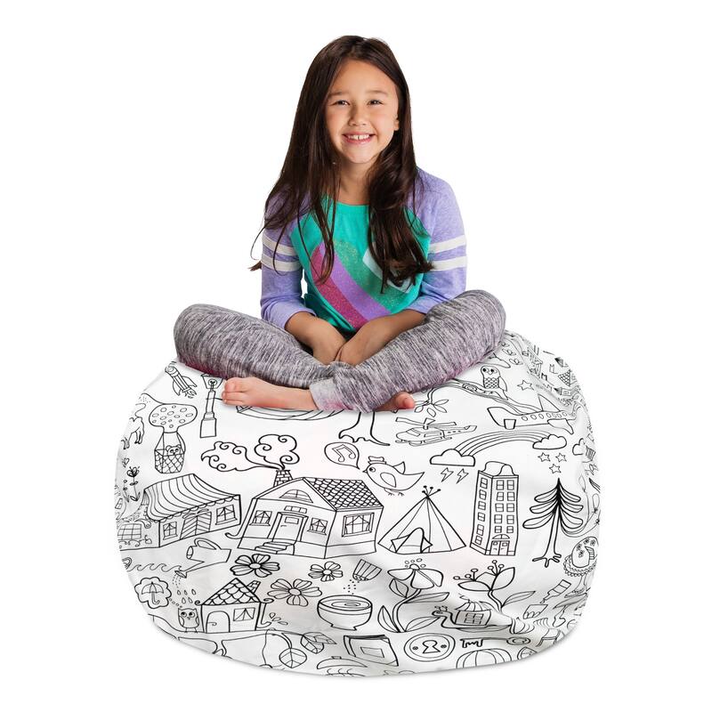 Kids' Stuffed Animal Storage Bean Bag Chair Cover or Toy Organizer - 38 Inches Large - Canvas Coloring Fabric - Fun World
