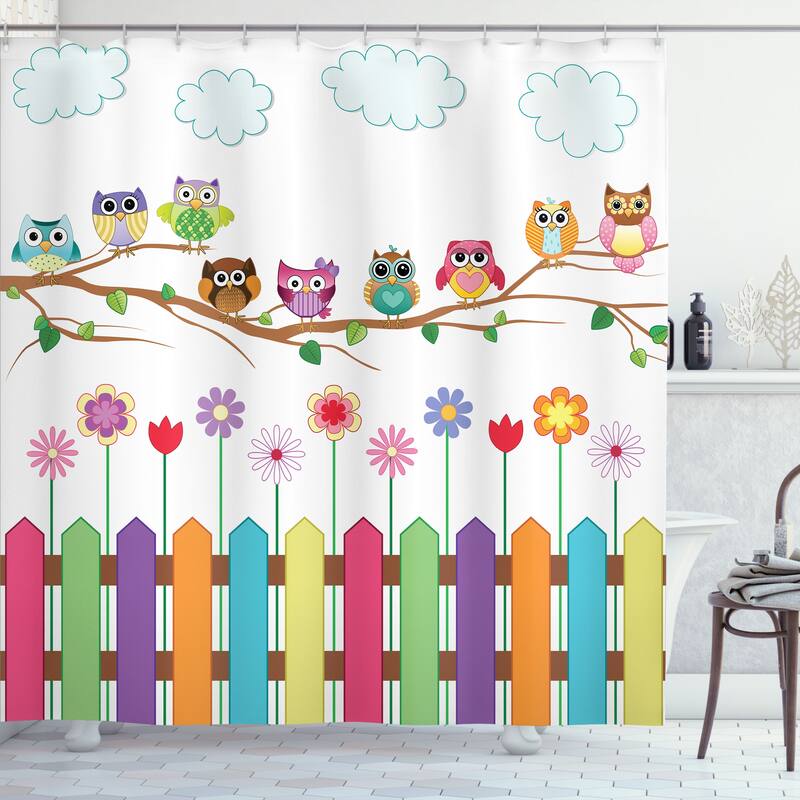 Ambesonne Owls Shower Curtain, Cloth Fabric Bathroom Decor Set with