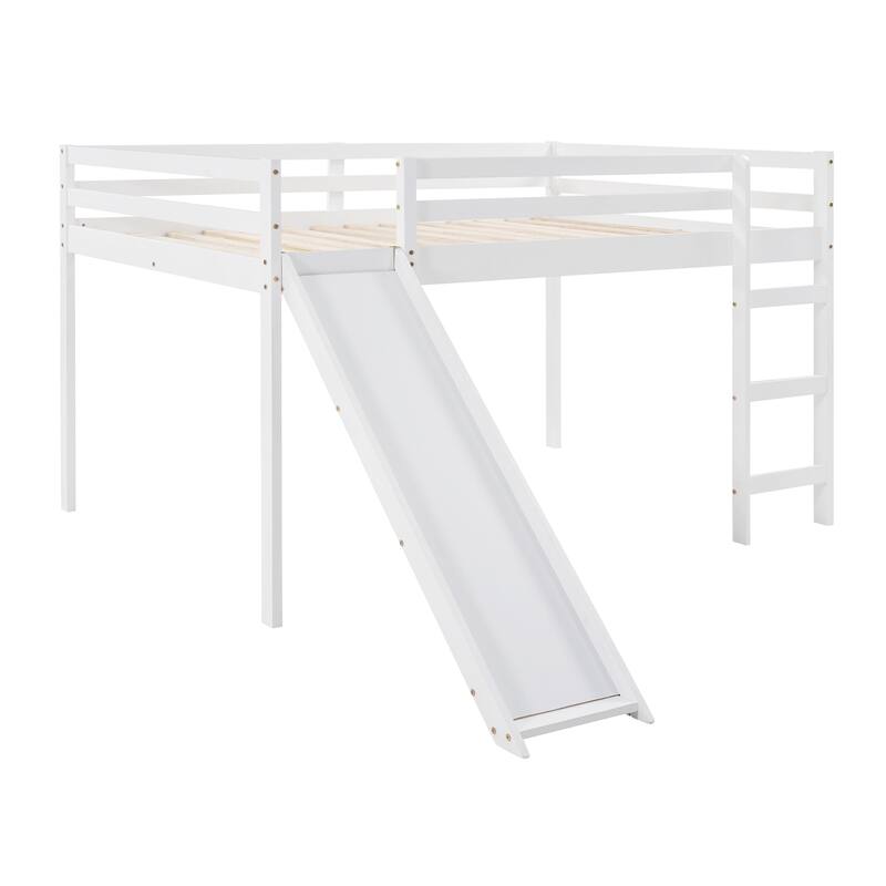 Multifunctional Full Size Loft Bed with Slide, White