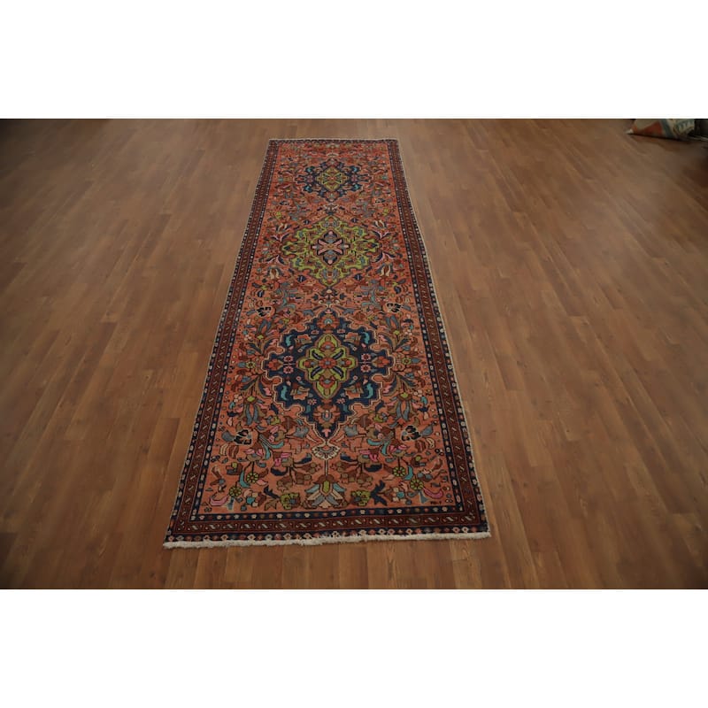 Hand Knotted Oriental 100% Wool Carpet Traditional Floral Oranges & Rust Lilian Runner Rug - 10' 6'' X 3' 3''