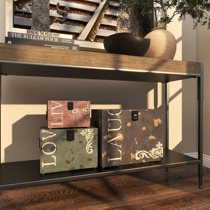 Multi Colored Metal Live Love Laugh Box with Hinged Lid (Set of 3)