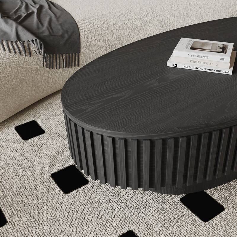 47'' Oval Coffee Table with Storage Solid Wood Veneered Modern Coffee Table