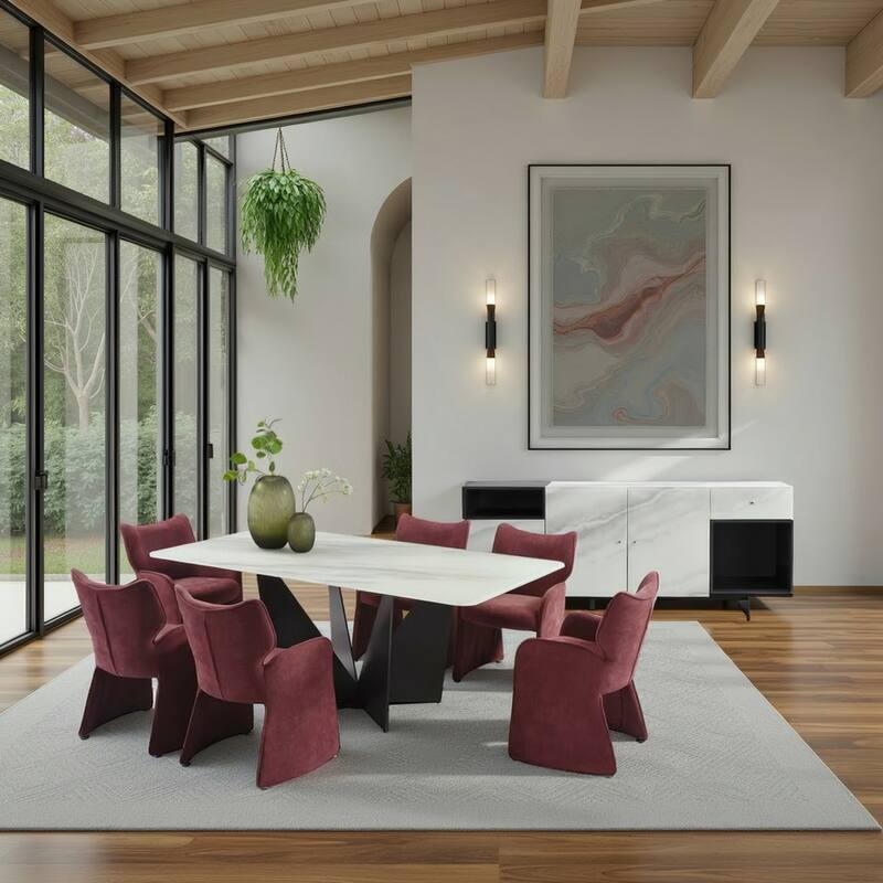 Olivia Modern 79 in. Rectangular Dining Table with White Tempered Glass Table Top - Seats up to 6