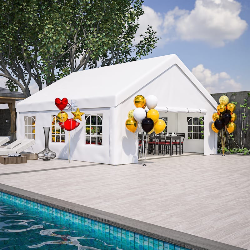 GDFStudio - Amelia Spacious Outdoor Party Tent with Removable Sidewalls and Storage Bags - White - 20x20 FT