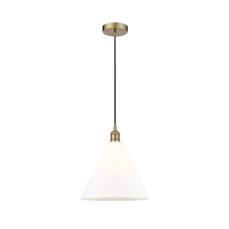 Innovations Lighting Berkshire - 1 Light 12" Cord Hung Mini Pendant - Antique Brass/Matte White
