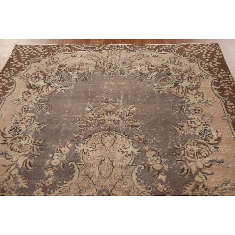 Distressed Sparta Turkish Vintage Area Rug Handmade Wool Carpet - 6'2"x 9'5"