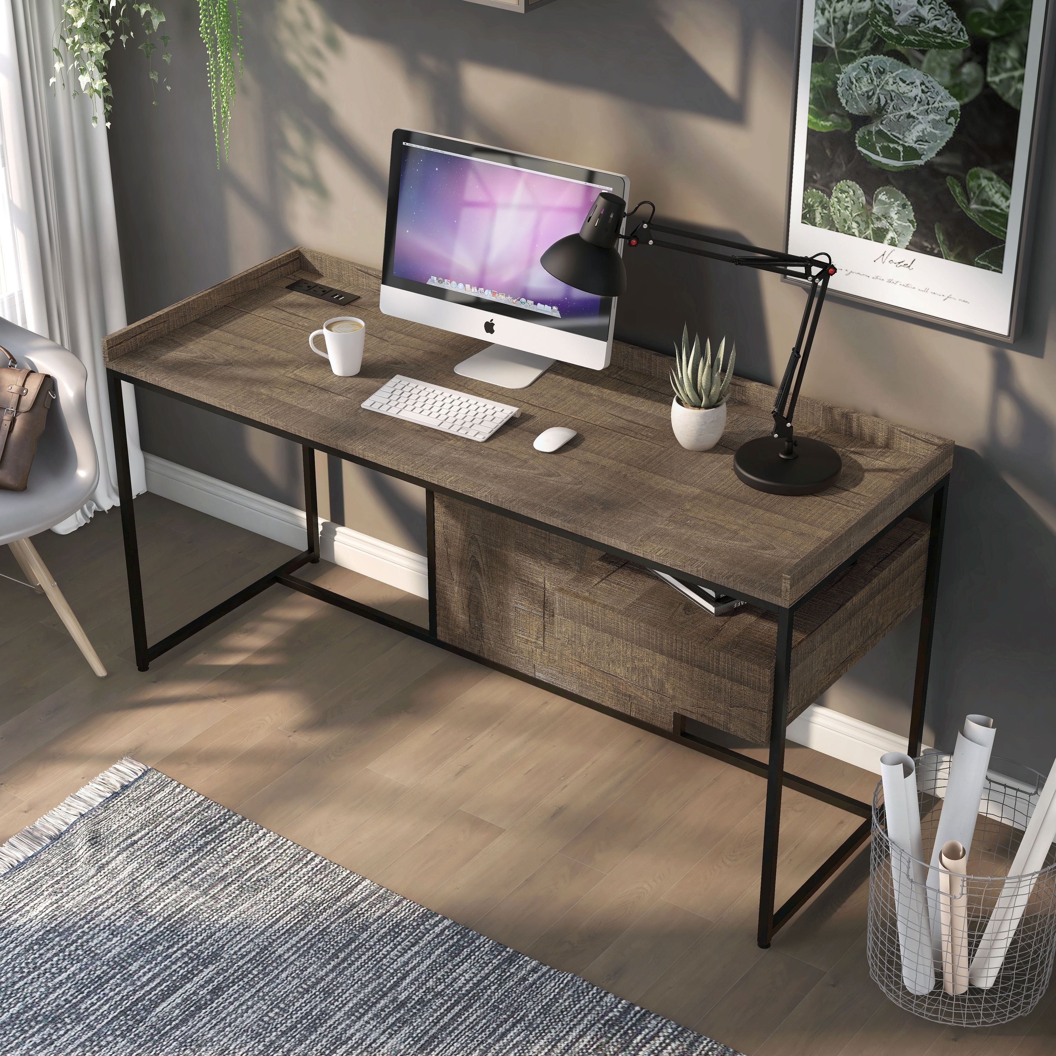 Jaxon Industrial 63-inch Steel Computer Desk with USB Ports by