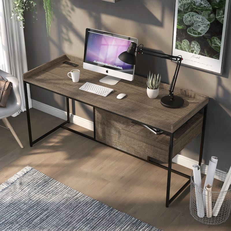 Jaxon Industrial 63-inch Steel Computer Desk with USB Ports by Furniture of America