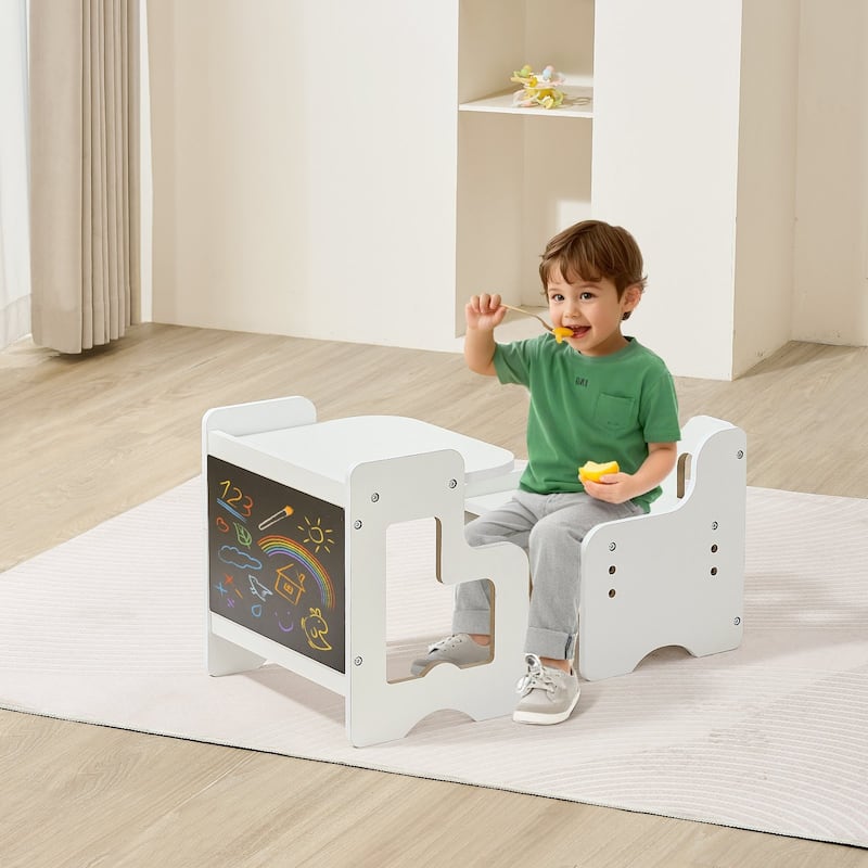 White MDF Adjustable Montessori Table Set with Chalkboard & Pattern - 15" x 12.4" x 15.7"
