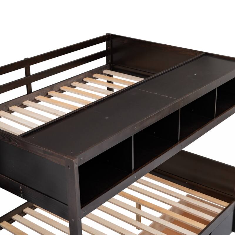 Twin over Full Bunk Bed with Shelfs, Storage Staircase and 2 Drawers
