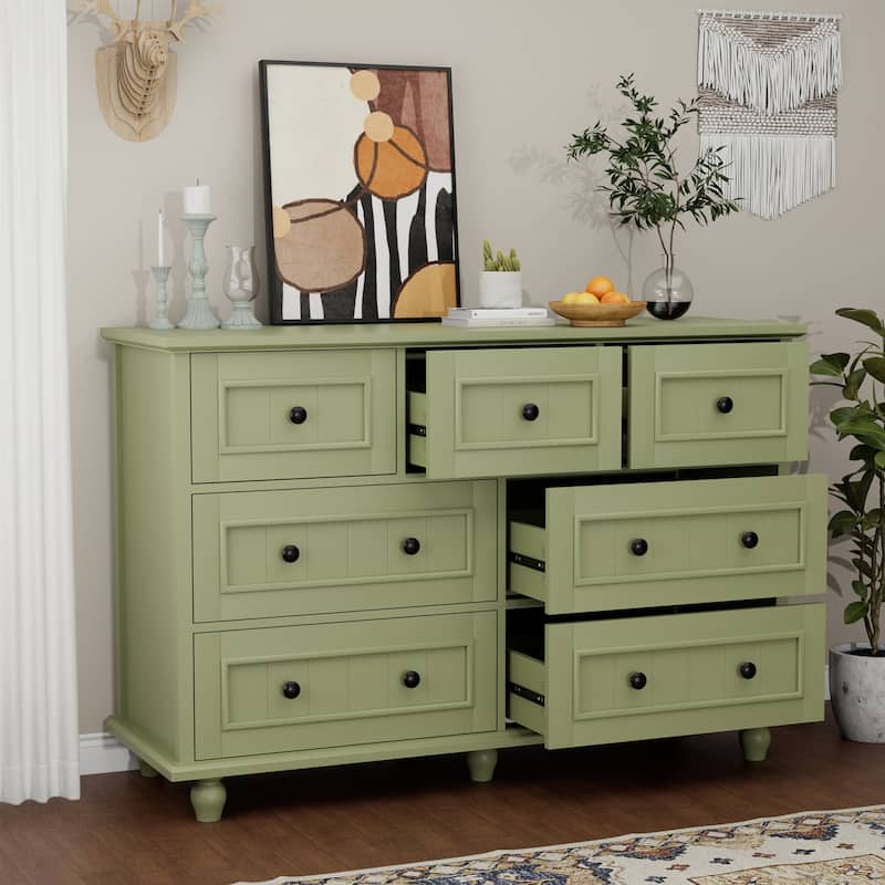 47"W Retro 7-Drawer Dresser Farmhouse Wood Dressers Chest of Drawers