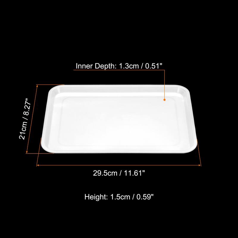 12x8" Fast Food Tray, Plastic Multi-Purpose Rectangle Serving Tray, White - White