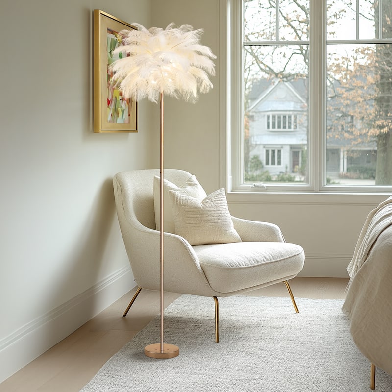63 Inch Feather Tripod Floor Lamp With Bulbs