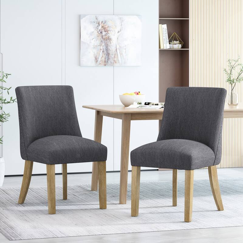 Upholstered Kitchen Chairs with Mid Back, Fabric Dining Room Side Chairs, Modern Armless Dining Chairs with Metal Legs, Set of 2