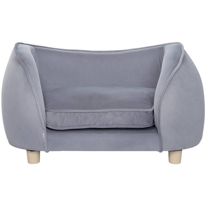 Grey Pet Sofa Dog Couch with Wooden Legs Suitable for Small-Sized Dogs and Cats - 27 x 15 x 15 inch
