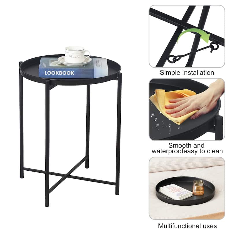 Adeco Gold End Table Metal Waterproof Snack Beside Table Accent Coffee Table - 16.9""(D)x 16.9""(W)x 20.5""(H)