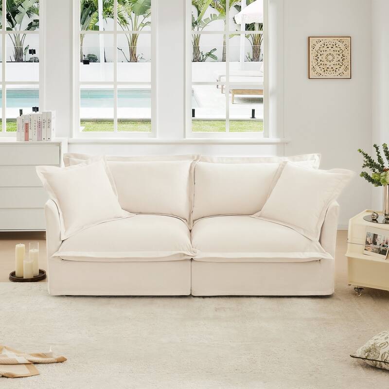 Modern 2 Seater Upholstered Sofa with 2 Pillows